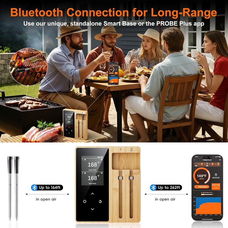 Newise Wireless Meat Thermometer Digital with 2 Probes, Long Range Bluetooth Food Thermometer with Smart APP Alerts for Cooking, Grill, AirFryer, Perfect for BBQ Chicken Turkey - Image 2